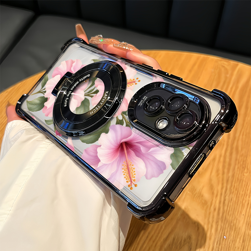 Oppo A78 - غطاء هاتف بنقشة زهور الكركديه الوردية
